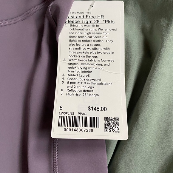 NWOT Lululemon Fast and Free HR Fleece Tights 22” size 6 - Picture 3 of 3